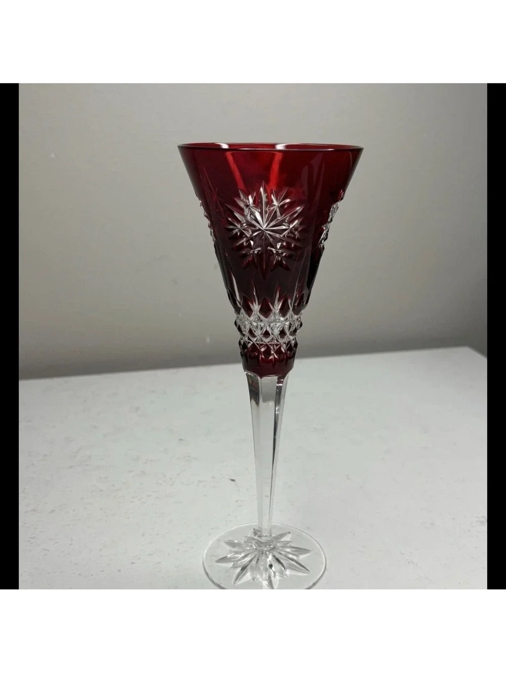 Waterford Snow Crystal Red Fluted Champagne Glass